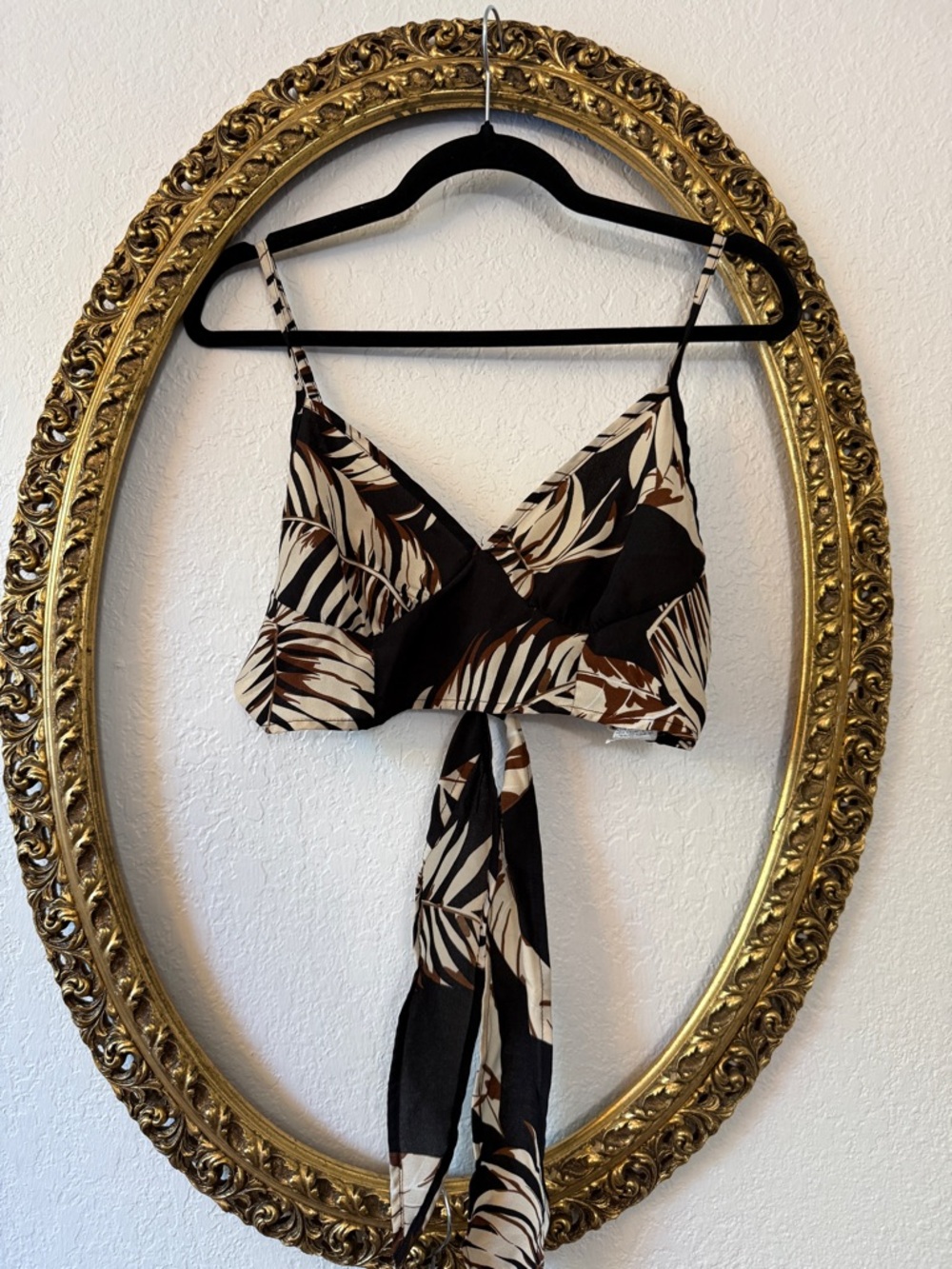 Women's Black & Brown Tropical Tie-back Crop Top Skirt